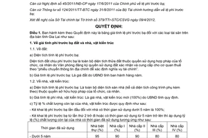 Quyết định 09/2012/QĐ-UBND bảng giá tính lệ phí trước bạ đối với tài sản