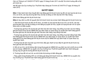 Quyết định 16/2012/QĐ-UBND bảng giá tính lệ phí trước bạ tài sản xe ô tô