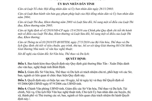 Quyết định 13/2012/QĐ-UBND Giải thưởng Đào Tấn - Xuân Diệu cho văn học nghệ thuật tỉnh Bình Định