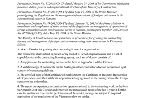 Circular No. 01/2012/TT-BXD guidance on contractual licensing procedures and man