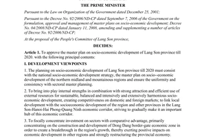 Decision No. 545/QD-TTg approving the master plan on socio-economic development