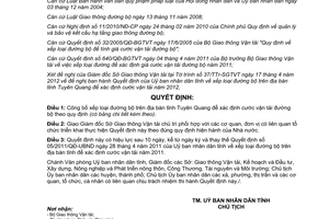 Quyết định 08/2012/QĐ-UBND xếp loại đường bộ trên địa bàn tỉnh Tuyên Quang