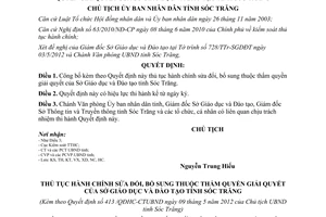 Quyết định 413/QĐHC-CTUBND thủ tục hành chính thuộc thẩm quyền sở giáo dục đào tạo Sóc Trăng 2012