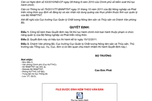 Quyết định 1076/QĐ-BNN-QLCL năm 2012 công bố thủ tục hành chính thuộc phạm vi