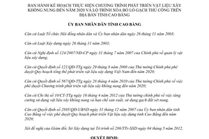 Quyết định 596/QĐ-UBND 2012 phát triển vật liệu xây không nung đến 2020 xóa lò gạch thủ công Cao Bằng