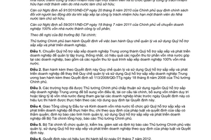 Quyết định 21/2012/QĐ-TTg Quy chế quản lý Quỹ hỗ trợ sắp xếp doanh nghiệp