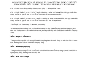 Thông tư 15/2012/TT-BGTVT trang bị và sử dụng áo phao cứu sinh