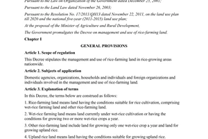 Decree No. 42/2012/ND-CP on management and use of rice-farming land