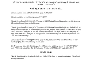 Quyết định 1396/QĐ-UBND năm 2012 Điều lệ Tổ chức hoạt động Quỹ Bảo vệ môi trường Thanh Hóa