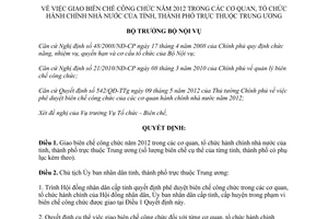 Quyết định 418/QĐ-BNV năm 2012 giao biên chế công chức trong cơ quan tổ chức