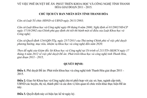 Quyết định 1439/QĐ-UBND 2012 Phát triển khoa học công nghệ tỉnh Thanh Hóa 2011 2015