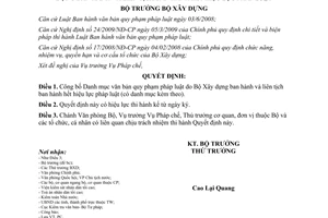 Quyết định 428/QĐ-BXD năm 2012 công bố Danh mục văn bản quy phạm pháp luật