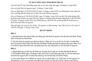 Quyết định 14/2012/QĐ-UBND về Bảng giá tính thuế tài nguyên trên địa bàn tỉnh Bì