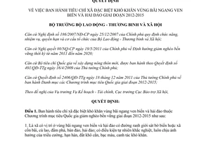 Quyết định 587/QĐ-LĐTBXH năm 2012 tiêu chí xã đặc biệt khó khăn vùng bãi ngang