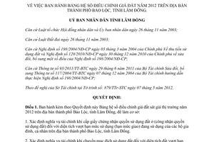 Quyết định 10/2012/QĐ-UBND Bảng hệ số điều chỉnh giá đất năm 2012 tỉnh Lâm Đồng