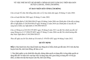 Quyết định 09/2012/QĐ-UBND về Bảng hệ số điều chỉnh giá đất huyện Lâm Hà