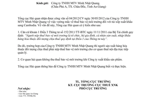 Công văn 2781/TCHQ-TXNK thuế bảo vệ môi trường đối với túi xốp xuất khẩu