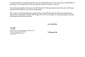 Công văn 312/GSQL-GQ1 thủ tục hải quan đối với rau quả xuất khẩu phải kiểm dịch