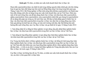 Công văn 1011/BVTV-QLT thuốc bảo vệ thực vật có chứa hoạt chất cypermethrin