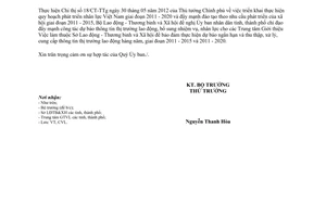 Công văn 1964/LĐTBXH-VL thực hiện Chỉ thị 18/CT-TTg phát triển nhân lực Việt Nam