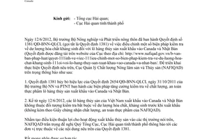 Công văn 919/QLCL-CL1 xuất khẩu thủy sản vào Nhật Bản và Canada