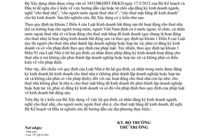 Công văn 995/BXD-QLN hướng dẫn cấp hoặc từ chối cấp đăng ký kinh doanh ngành