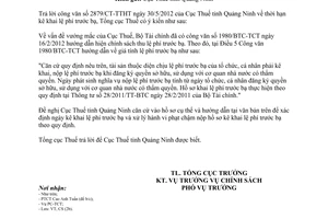 Công văn 2214/TCT-CS thời hạn kê khai lệ phí trước bạ