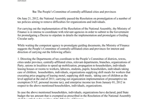 Official Dispatch No. 8465/BTC-CST For carrying out the implementation