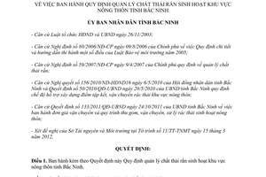 Quyết định 31/2012/QĐ-UBND quản lý chất thải rắn sinh hoạt khu vực nông thôn Bắc Ninh
