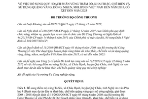 Quyết định 3054/QĐ-BCT bổ sung Quy hoạch phân vùng thăm dò khai thác chế biến