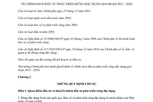 Quyết định 24/2012/QĐ-TTg chính sách đầu tư phát triển rừng đặc dụng