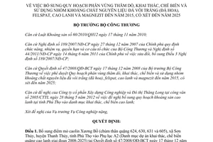 Quyết định 3053/QĐ-BCT năm 2012 bổ sung Quy hoạch thăm dò khai thác đá vôi trắng