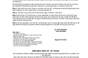 06/2012/TT-BTNMT Định mức kinh tế kỹ thuật xây dựng hệ thống thông tin địa danh