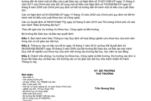 Thông tư 19/2012/TT-BGDĐT hoạt động nghiên cứu khoa học của sinh viên đại học