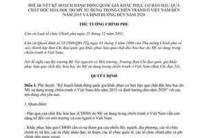 Quyết định 651/QĐ-TTg năm 2012  khắc phục cơ bản hậu quả chất độc hóa học