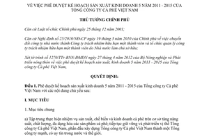 Quyết định 662/QĐ-TTg năm 2012 phê duyệt kế hoạch sản xuất kinh doanh 5 năm