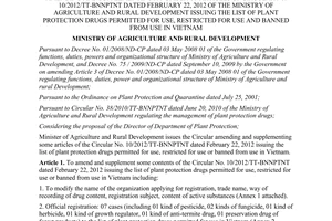 Circular No. 22/2012/TT-BNNPTNT amending and supplementing a number of articles