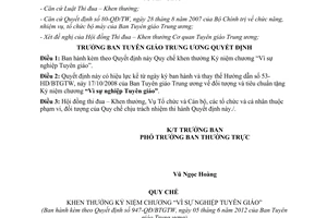 Quyết định 947-QĐ/BTGTW năm 2012 Quy chế khen thưởng Kỷ niệm chương