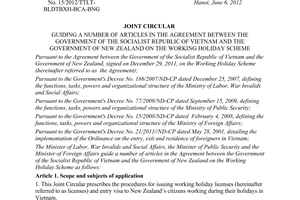Joint circular No. 15/2012/TTLT-BLDTBXH-BCA-BNG guiding a number of articles