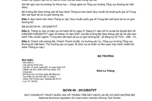 Thông tư 18/2006/TT-BGTVT Quy chuẩn kỹ thuật quốc gia Trung tâm sát hạch