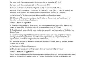 Circular No. 19/2012/TT-BGTVT on the warranty and maintenance of imported or dom