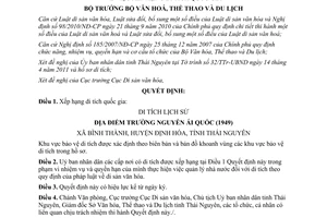 Quyết định 2137/QĐ-BVHTTDL năm 2012 xếp hạng di tích quốc gia do Bộ trưởng Bộ Vă