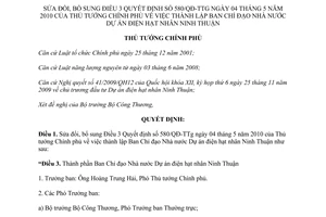 Quyết định 684/QĐ-TTg năm 2012 thành lập Ban Chỉ đạo Nhà nước Dự án điện