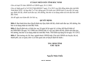 Quyết định 33/2012/QĐ-UBND Quy định chế độ chính sách đào tạo bồi dưỡng