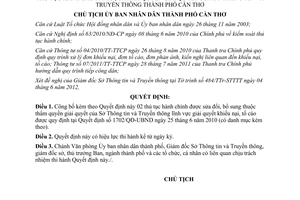 Quyết định 1407/QĐ-UBND năm 2012 công bố thủ tục hành chính tỉnh Cần Thơ