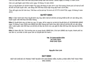 Quyết định 153/2012/QĐ-UBND Quy định chế độ trang thiết bị đối với vận động viên