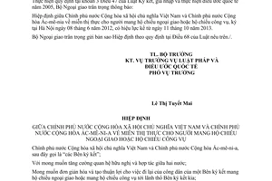 Hiệp định miễn thị thực cho người mang hộ chiếu ngoại giaoViệt Nam và Ác-mê-nia