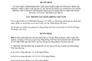 Quyết định 2481/QĐ-CHK năm 2012 điều chỉnh định mức tiêu hao nhiên liệu xe ô tô