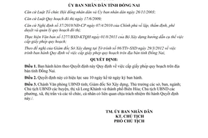 Quyết định 35/2012/QĐ-UBND cấp giấy phép quy hoạch Đồng Nai