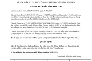 Quyết định 22/2012/QĐ-UBND học phí trường công lập trên địa bàn tỉnh Kon Tum